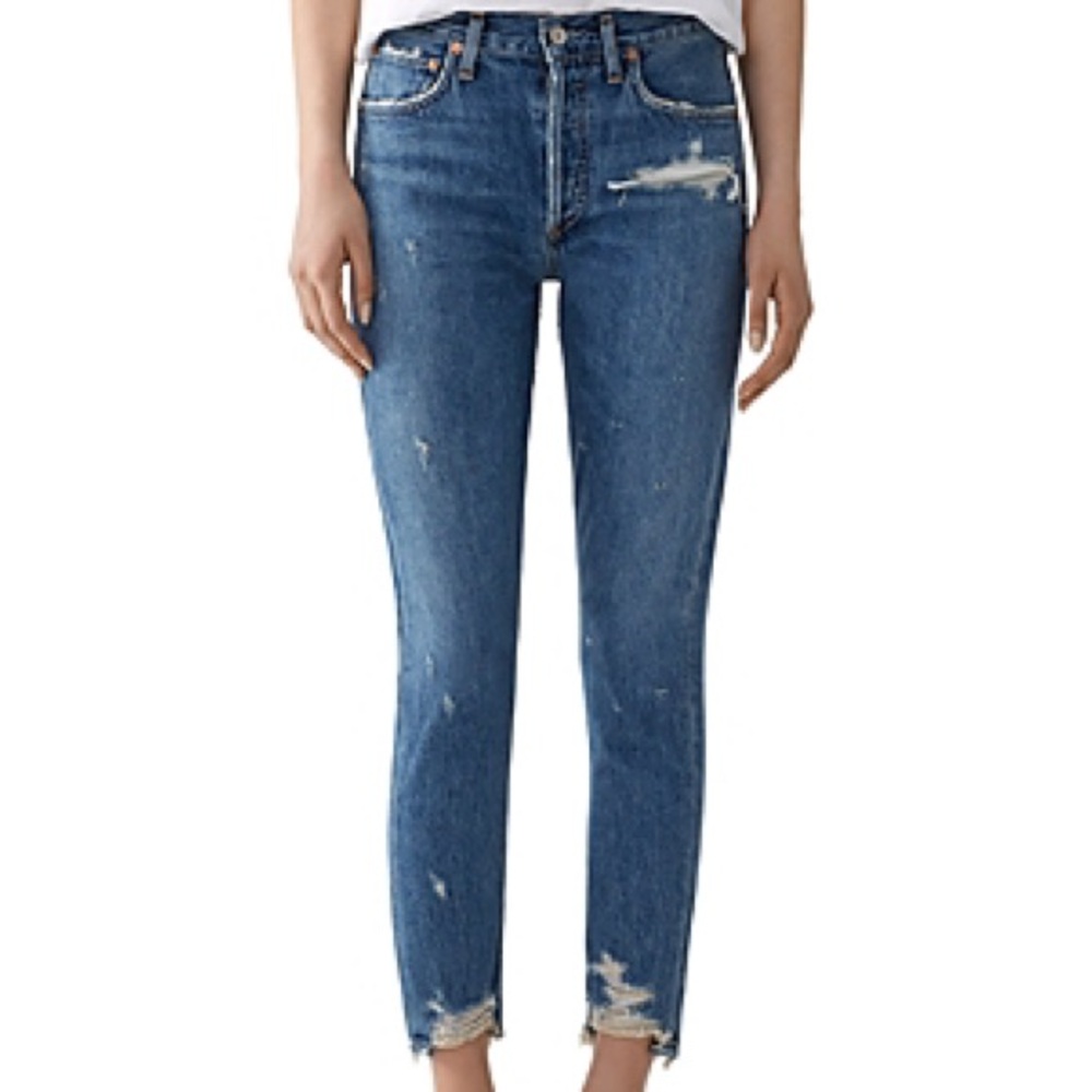 Agolde‎ Jamie High Rise Classic Jeans in Grade Size 25 Distressed Medium Wash